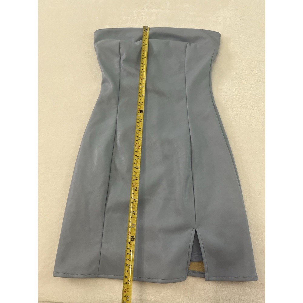 Sky To Moon Faux‎ Leather Strapless Baby Blue Zip Up Lined Mini Short Dress Sz M - Picture 4 of 8